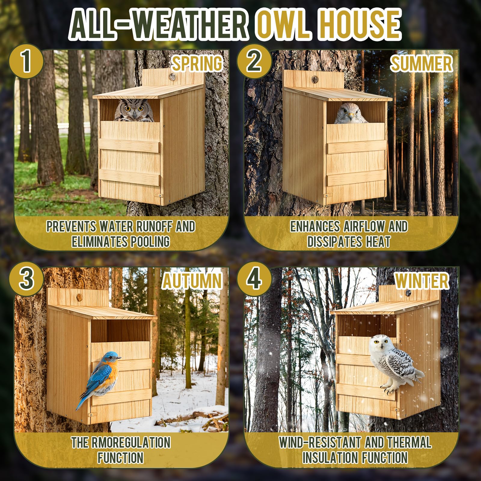 AceOrbit Paquete de 2 cajas anidables grandes para exteriores de 15.4 x 10.5 x 9 pulgadas, de madera carbonizada, fácil de montar, refugio de Pascua, regalo con cuenco de agua, herramienta de virutas