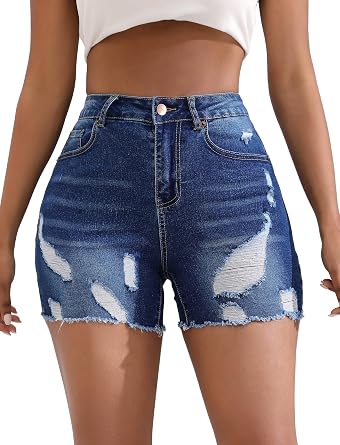 Aivtalk Women Mini Denim Shorts High Waisted Stretch Hot Pants for Beach Party Clubwear Show Long Legs Shorts
