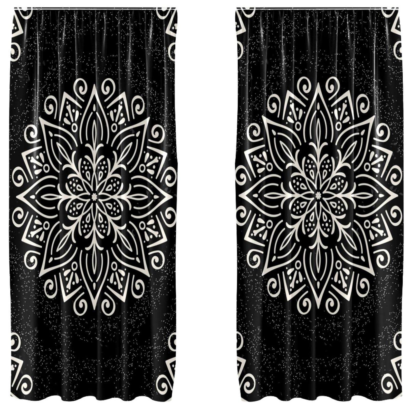 Cortinas de ventana de diseño ligero con flores bohemias juego de 2 paneles blancos 55 x 84