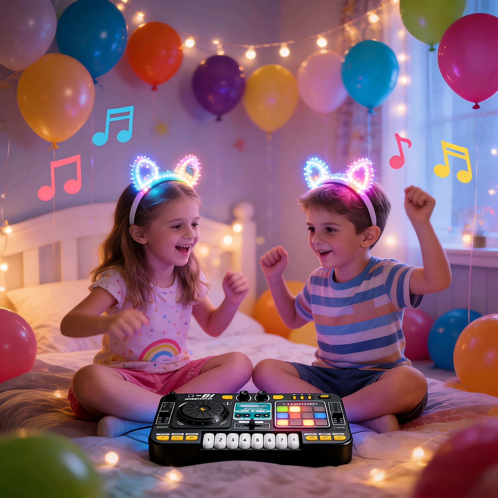 DJ mixer bambini 3-10 anni, controller DJ con microfono e luci LED, 100+ effetti sonori, tastiera piano, batteria, giocattolo regalo per principianti DJ ragazzi ragazze