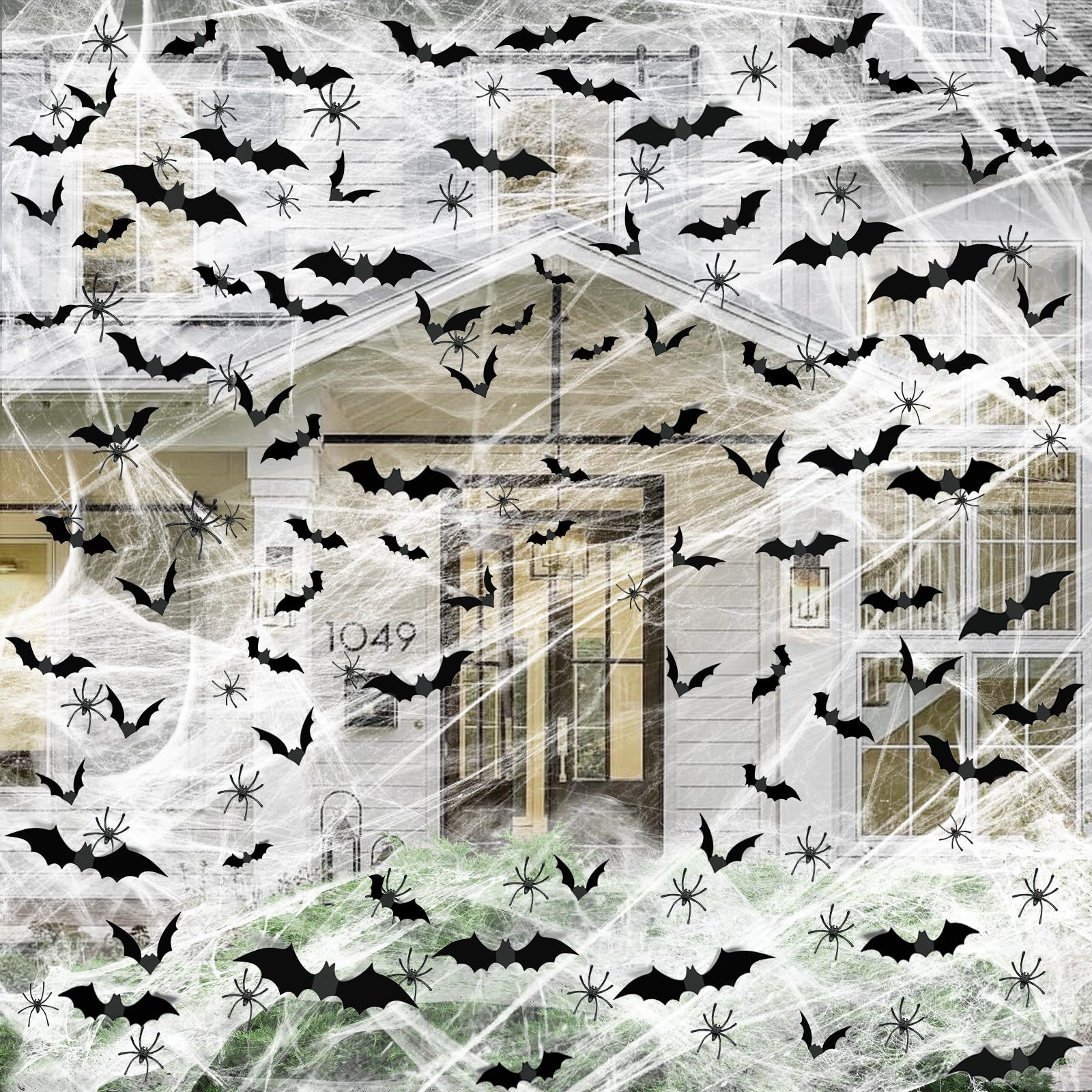 1200 sqft Halloween Spider Webs &120pcs Fake bats 50pcs Fake Spiders Super Stretch Cobwebs for Halloween Theme Decoration Party Supplies