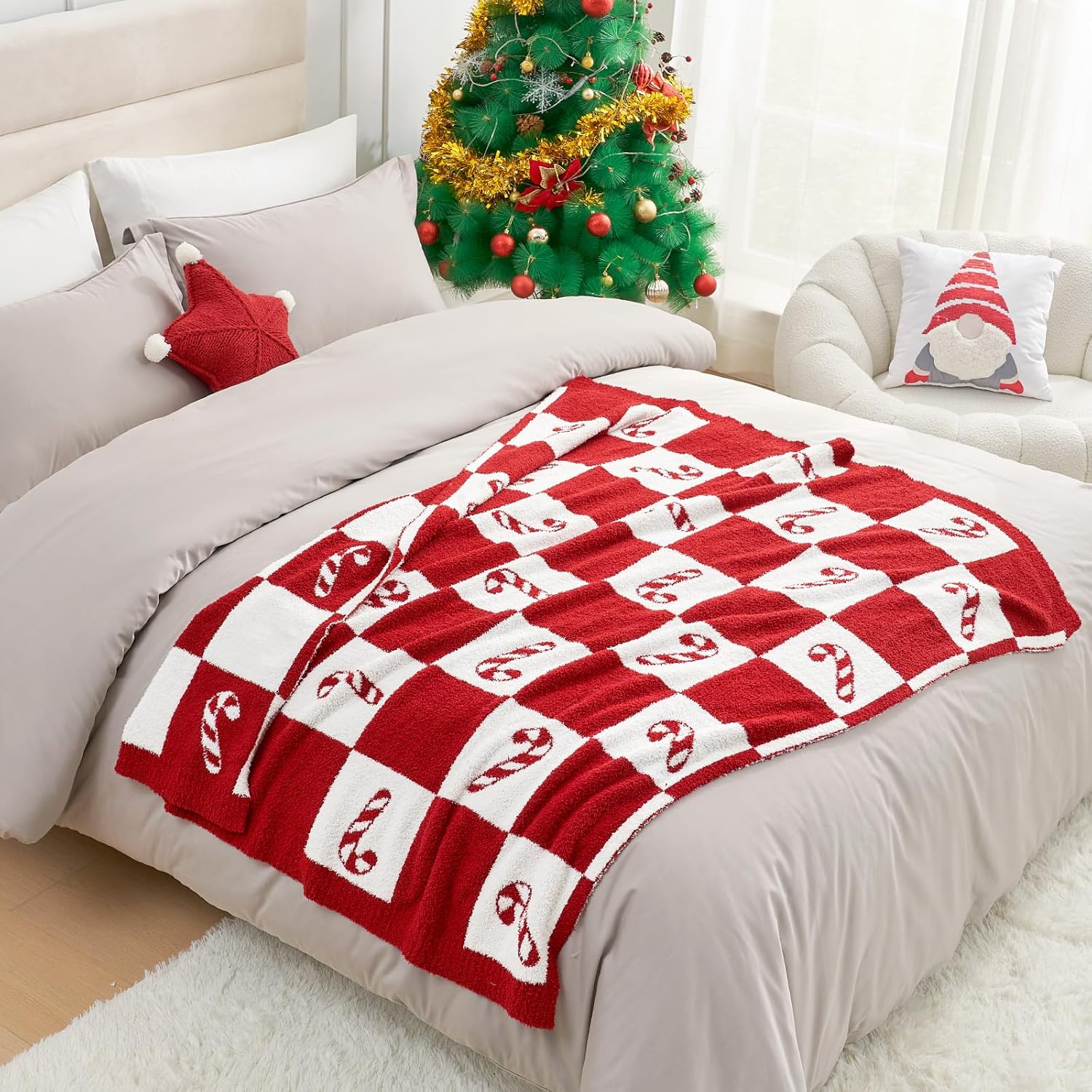 Snuggle Sac Candy Cane Throw Blanket Red Christmas Blanket 50x60 inches, Ultra Soft Cozy Decorative Throw Blanket for Couch, Sofa and Bed for Christmas - Image 6