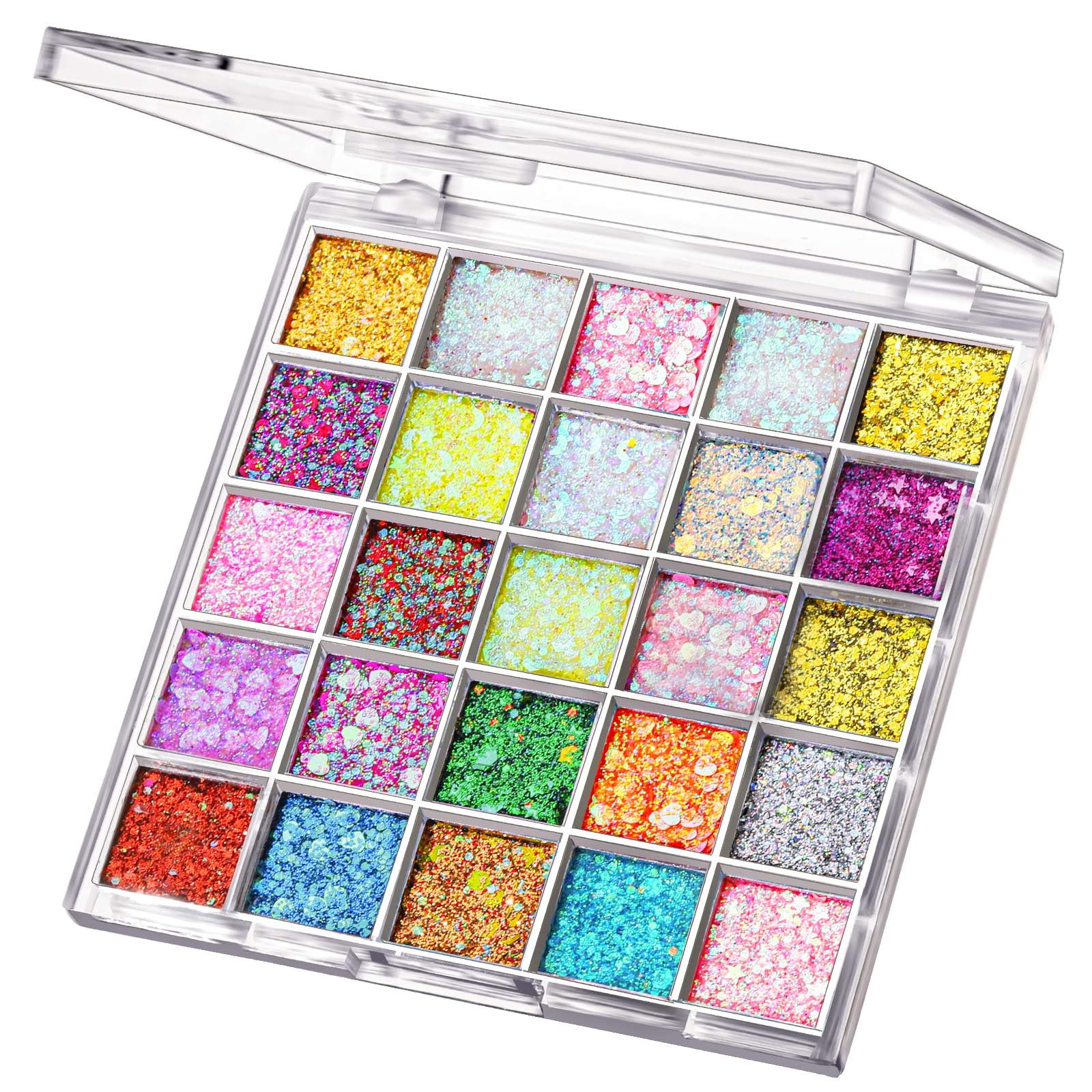 FANDAMEI 25 Colors Face Glitter, Face Glitter for Women Kids Girls, Glitter Gel No Glue Needed, Glitter for Body Hair Halloween Rave Carnival Makeup