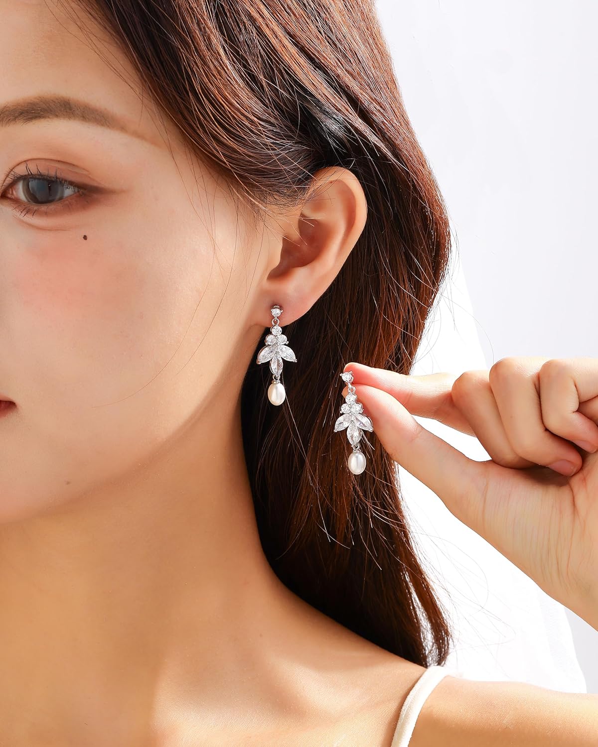 Pearl Earrings for Women, 14k Gold Plated Trendy Diamond Pearl Drop Earrings Bridal Shower Gifts Wedding jewelry for Women - Image 3