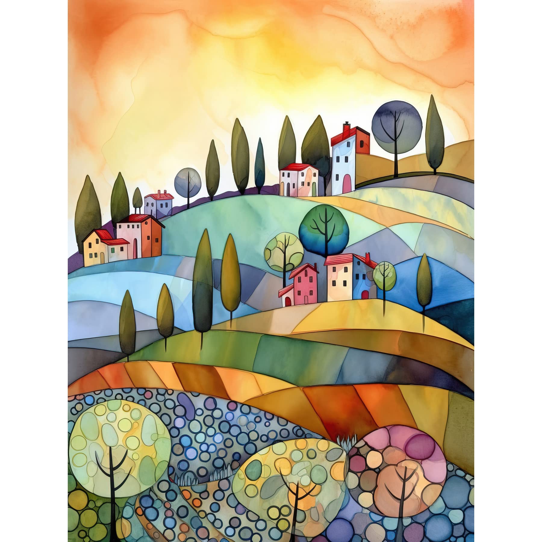 Artery8 Italian Countryside Midsummer Landscape Folk Art Large Wall Art Poster Print Thick Paper 18X24 Inch