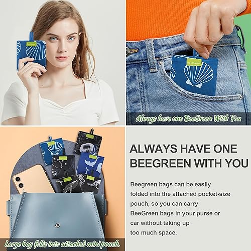 Vista 114 de BeeGreen Bolsa de viaje plegable reutilizable para regalo, bolsas de comestibles reutilizables, grandes regalos de vacaciones, bolsa de tela