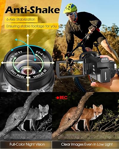 Miniatura 6 de Videocámara de cámara de video 5K, cámara de vlogging WiFi de 64MP para YouTube con zoom óptico 8X, pantalla táctil IPS giratoria de 3.5 pulgadas