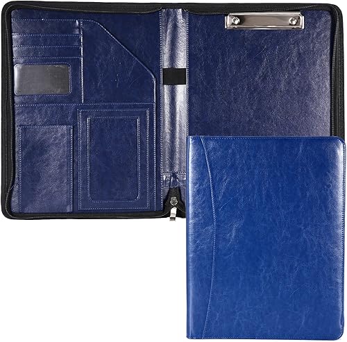 Miniatura 8 de Enyuwlcm A4 PU Padfolio de cuero con cremallera cartera con cremallera con portapapeles para currículum adecuado para hombres mujeres (marrón)