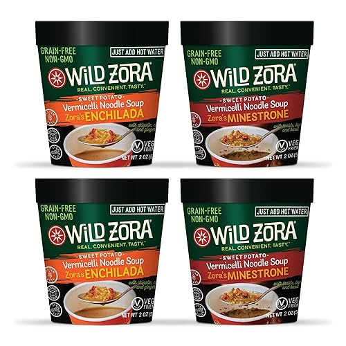 Miniatura 8 de Wild Zora Sopa de fideos Vermicelli, taza instantánea de aperitivo de sopa con fideos de vidrio de batata, sin gluten, hecha con ingredientes de