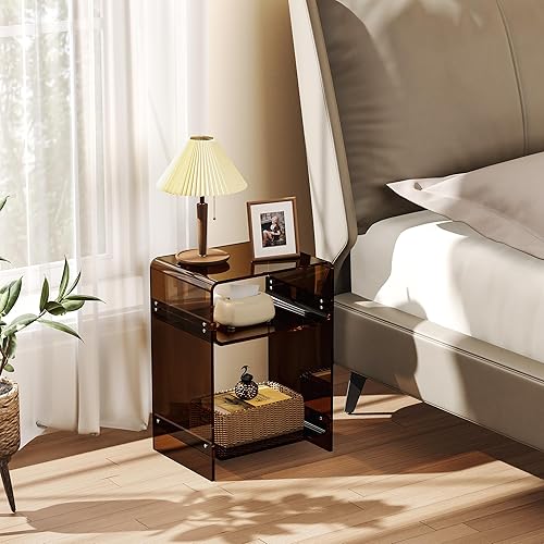 Miniatura 53 de Mesa de tocadiscos de acrílico con estante de almacenamiento, mesa auxiliar transparente (naranja, grande) Naranja,Negro -,Claro,Azul