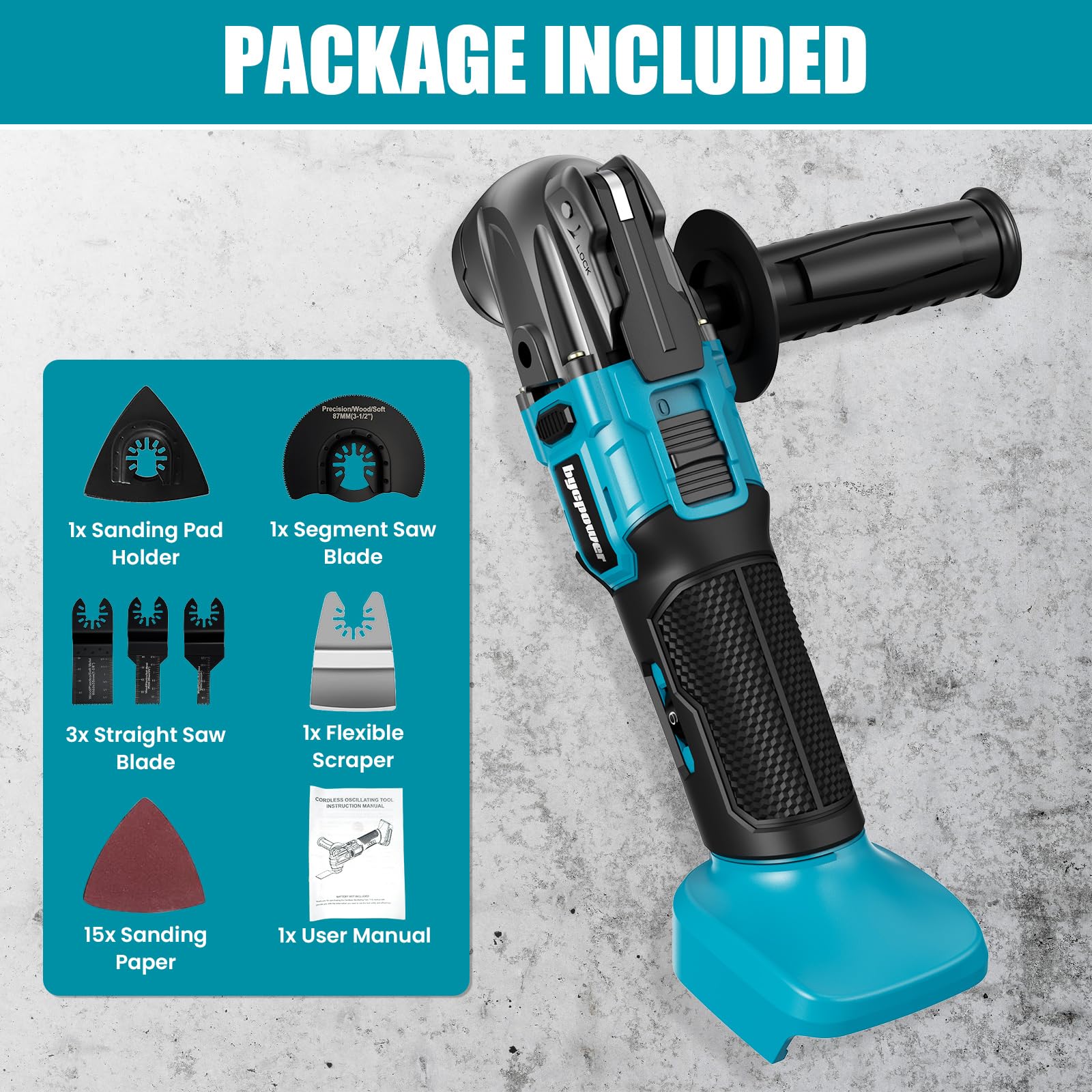 Multifunktionswerkzeug Akku, Oszillationswerkzeug kompatibel mit Makita 18V, 6 Variable Geschwindigkeiten Multitool, 23 Zubehör, für Schneiden, Schleifen, Schaben(Ohne Batterie)