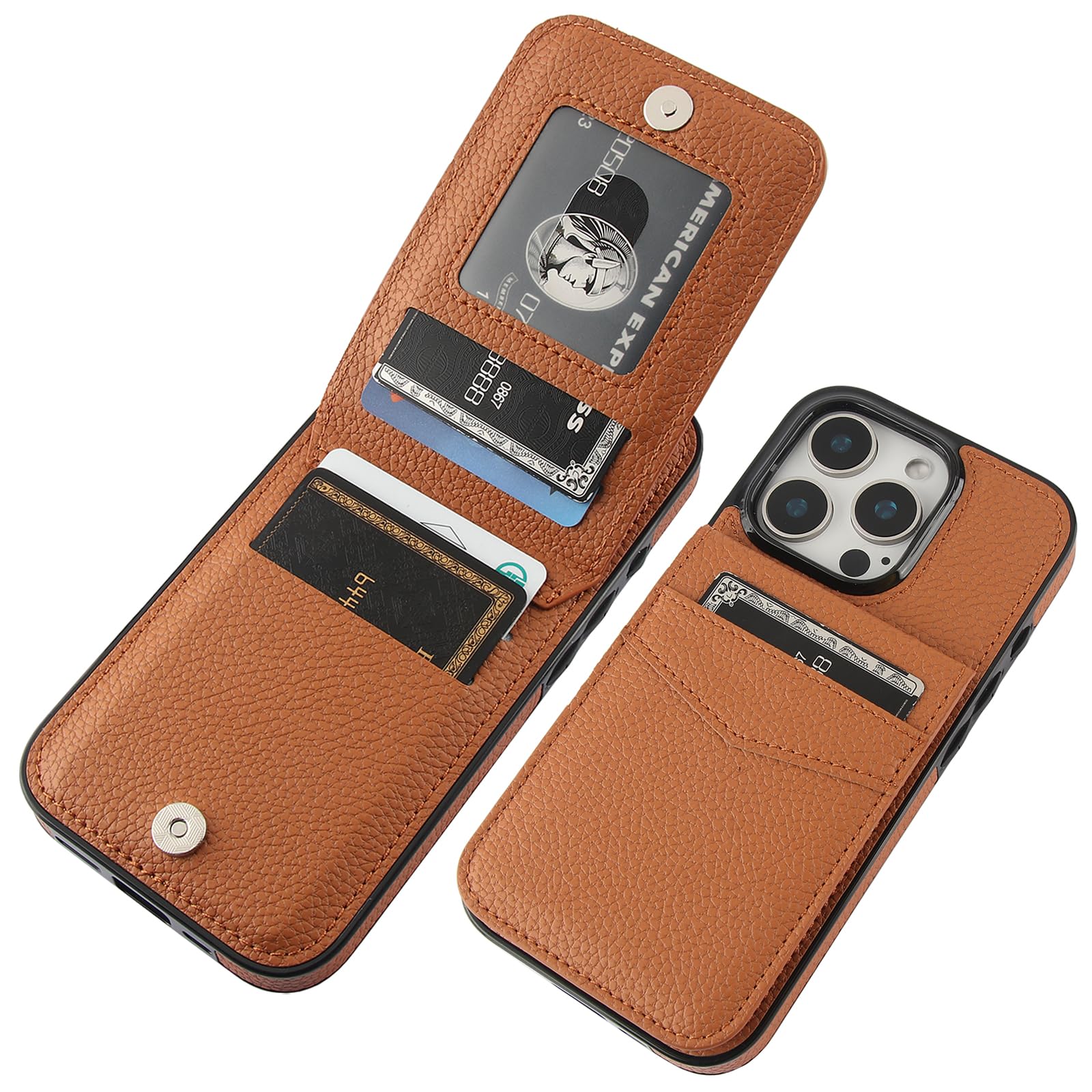 KIHUWEY Compatible with iPhone 16 Pro Case Wallet with Credit Card Holder, Flip Premium Leather Magnetic Clasp Kickstand Heavy Duty Protective Cover