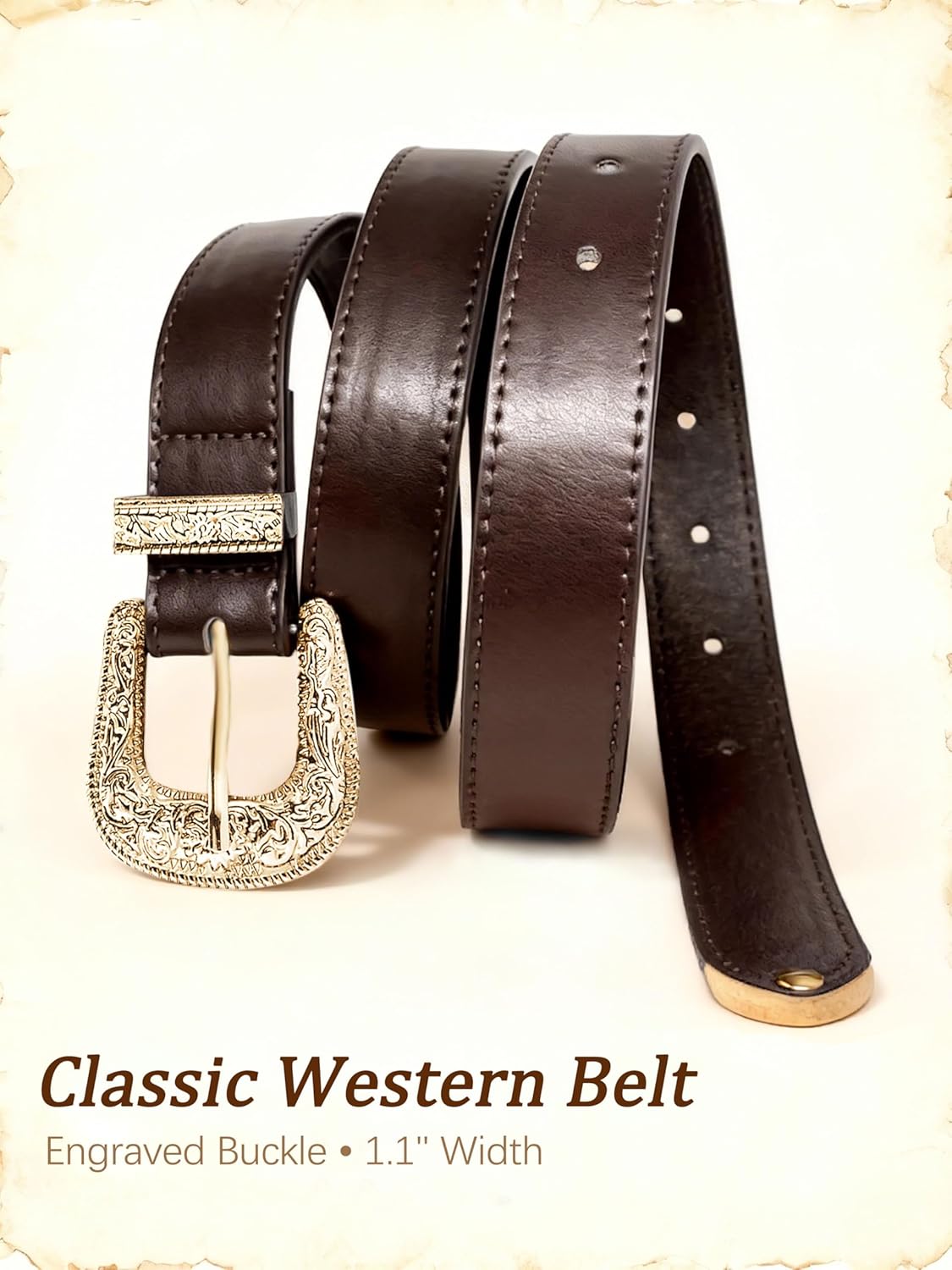 Western Cowboy Cowgirl Belt for Women, Engraved Buckle PU Leather Belt for Jeans Dresses, 1.1" Wide, 27-48" - Image 6