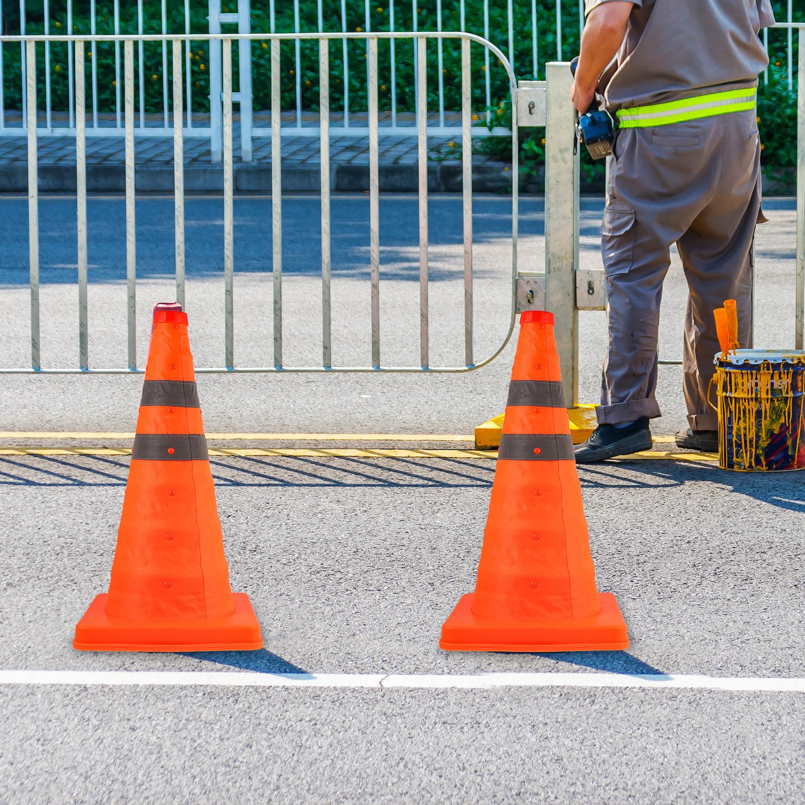 Cônes de Signalisation Pliables Orange et Noir 2 Pièces 45cm en PP | Réutilisables, Tenue, Imperméables, Usage Parking et Panne, Pratique pour Garçon et Filles