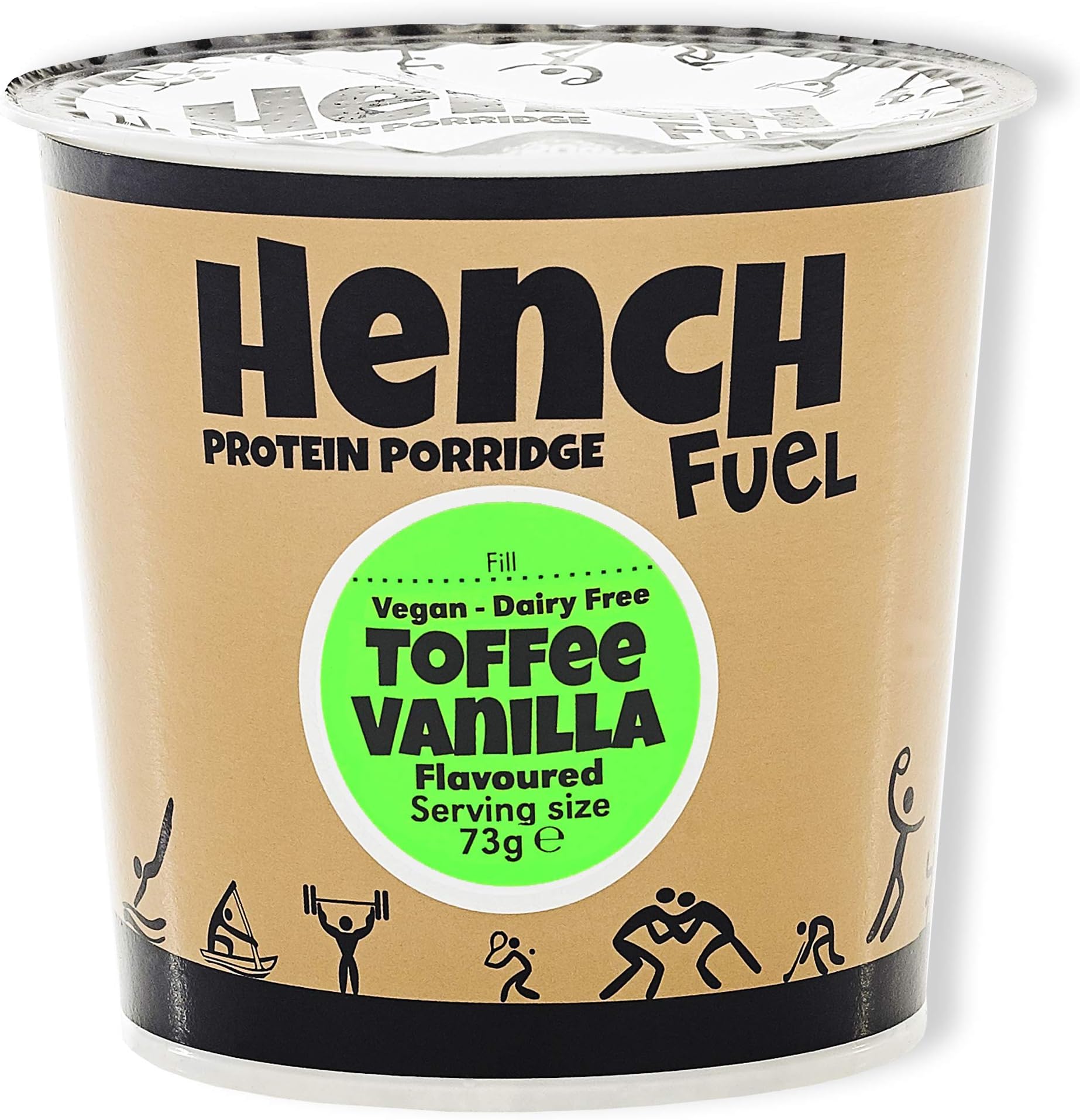 Hench Fuel High Protein Porridge, Instant Oats, 20g of Protein Per Pot, No Added Sugar, Natural Ingredients, Simply Add Boiling Water & You're Ready to Go, Pack of 8 (Vegan - Toffee Vanilla)