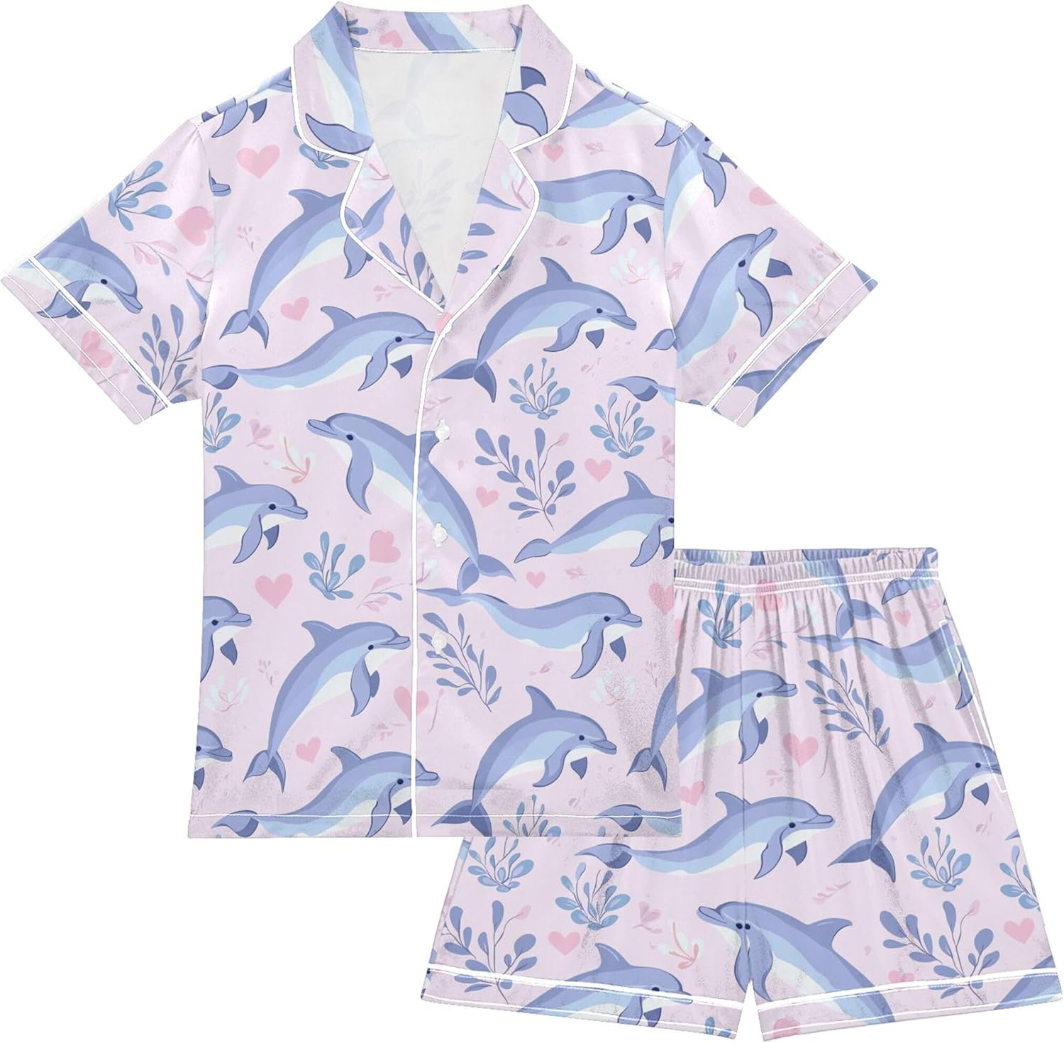 Silk Pajama Sets Short Sleeve Pajamas Soft Sleepwear 2 Piece Pjs Set