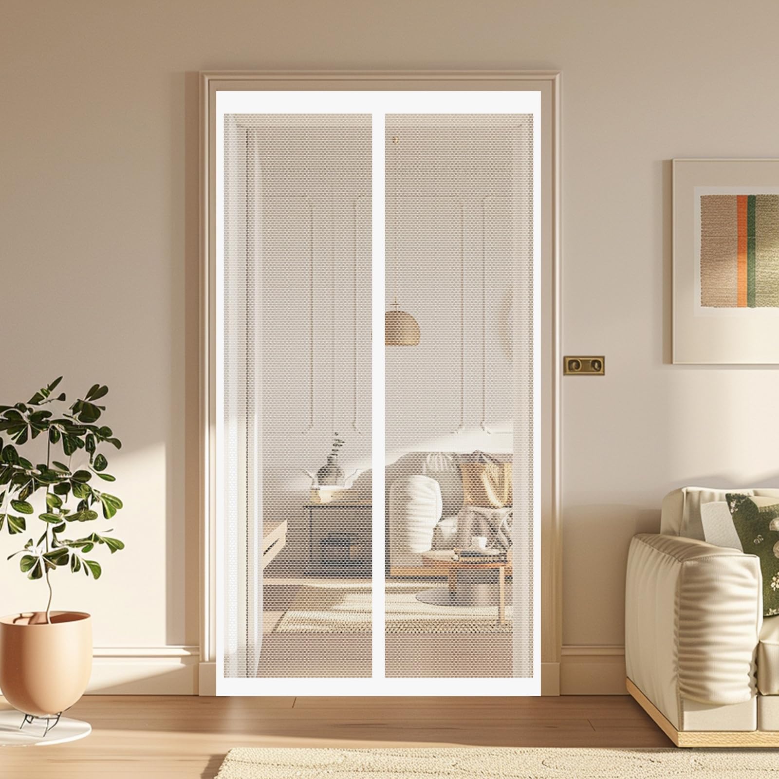 Wuxxiang White Mesh Curtain 127 X 200 Cm Keeps Bugs Out, Lets Fresh Air In, No Gap, Snap Shut Automatically, Hands Free Magnetic Fly Screen Door Curtain For Patio Doors Balcony Bedroom,