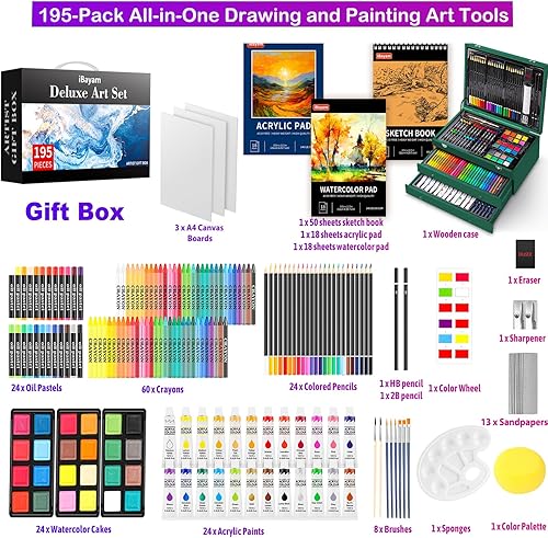 Miniatura 2 de iBayam Juego de arte de lujo, paquete de 195 cajas de regalo para artistas, kit de pintura de dibujo para artes y manualidades, suministros de arte