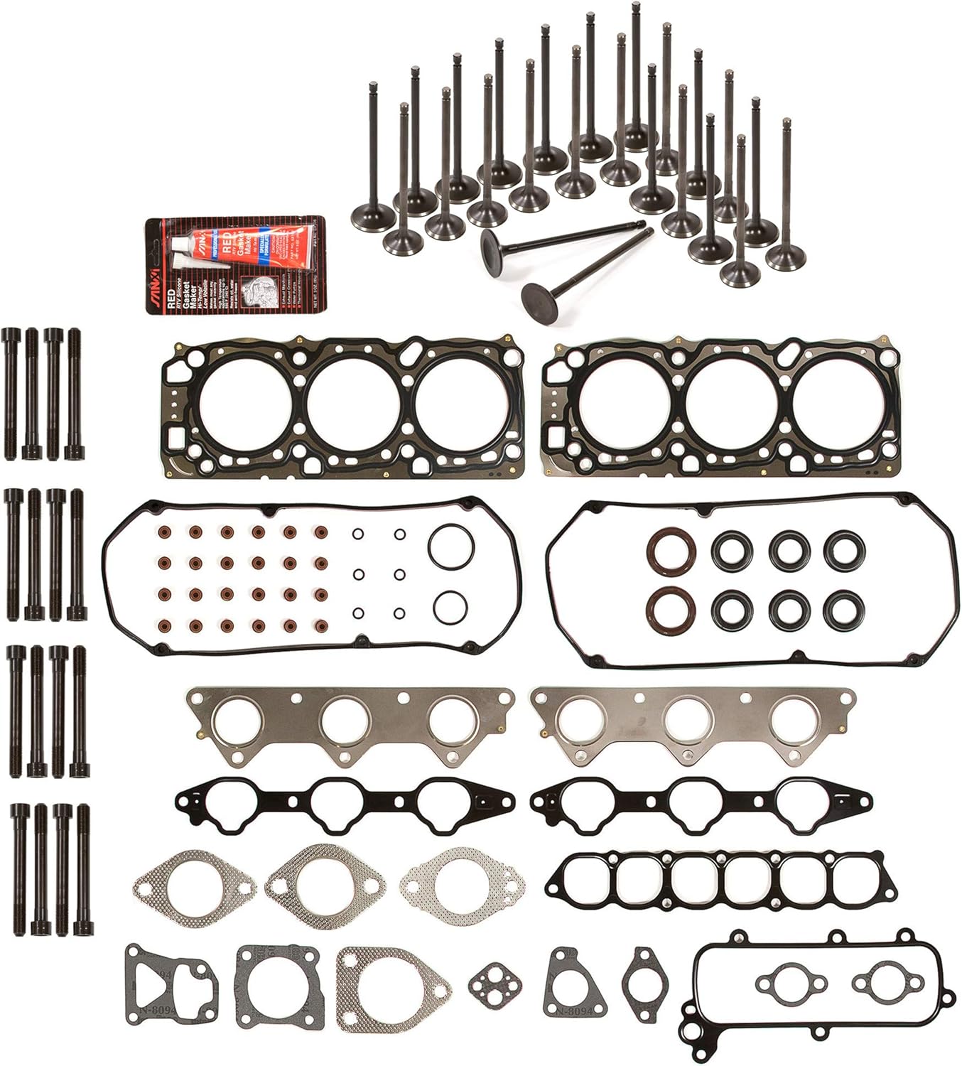 Evergreen HSHBIEV5030 Head Gasket Set Intake Exhaust Valves Compatible with 01-05 Mitsubishi Chrysler 3.0L 6G72