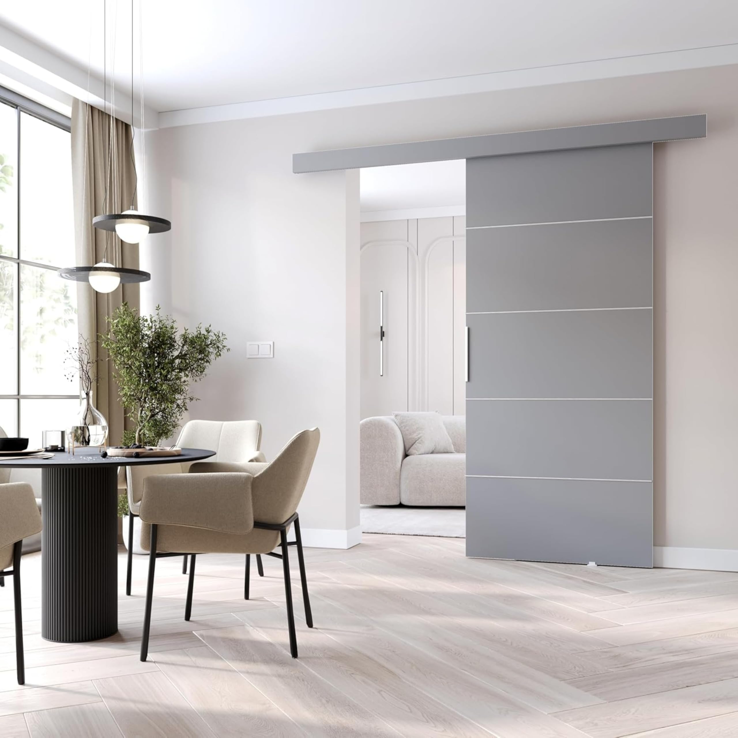 MINIO go for it - Schiebetür Komplettset CLEAN B Schiebetüren 106 cm Breit | Wandmontage, Schiebetürsystem, Zimmertüren - Grau Matt