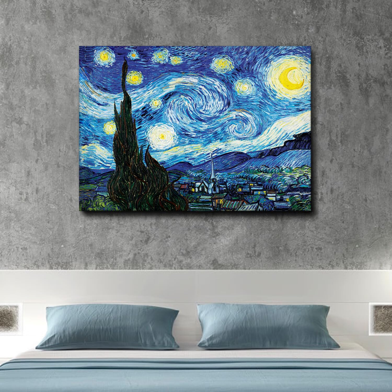 Giallobus - Quadro - Vincent Van Gogh - Notte stellata - Tela Canvas Telaio Premium Alto Spessore - 140x100 - Pronto da appendere - Quadri moderni per la casa