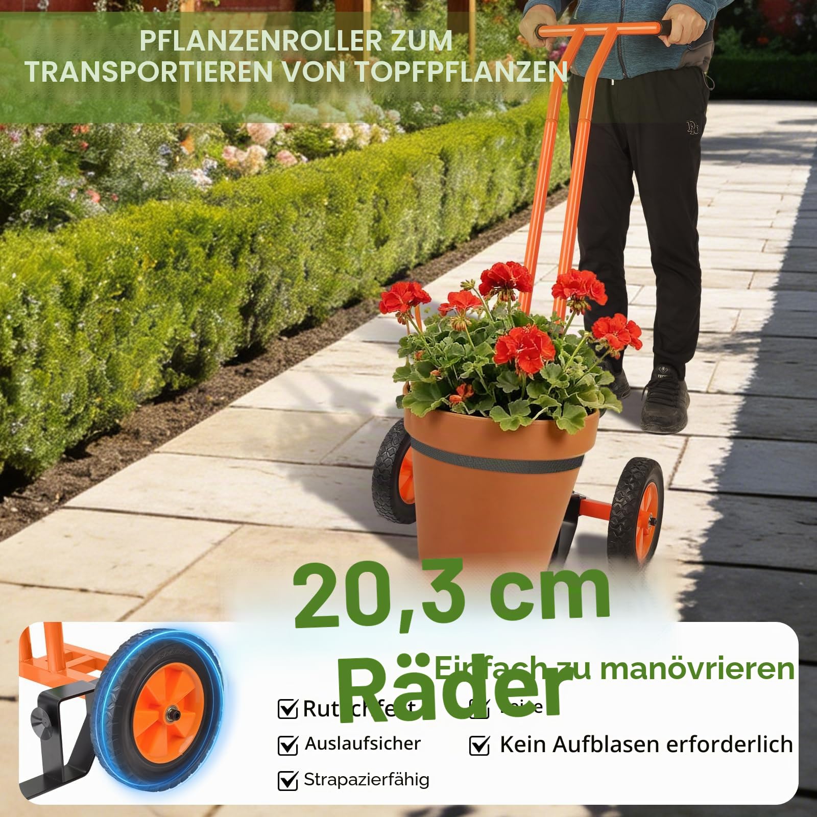 Pflanzen-Caddy mit Rädern, Pflanzenwagen, Topfpflanzen-Mover-Wagen | Robuster Pflanzenwagen mit verstellbarem Greifarm und Saugnäpfen, Topfwagen mit Gurt, für den Innen- und Außenbereich, 85 kg