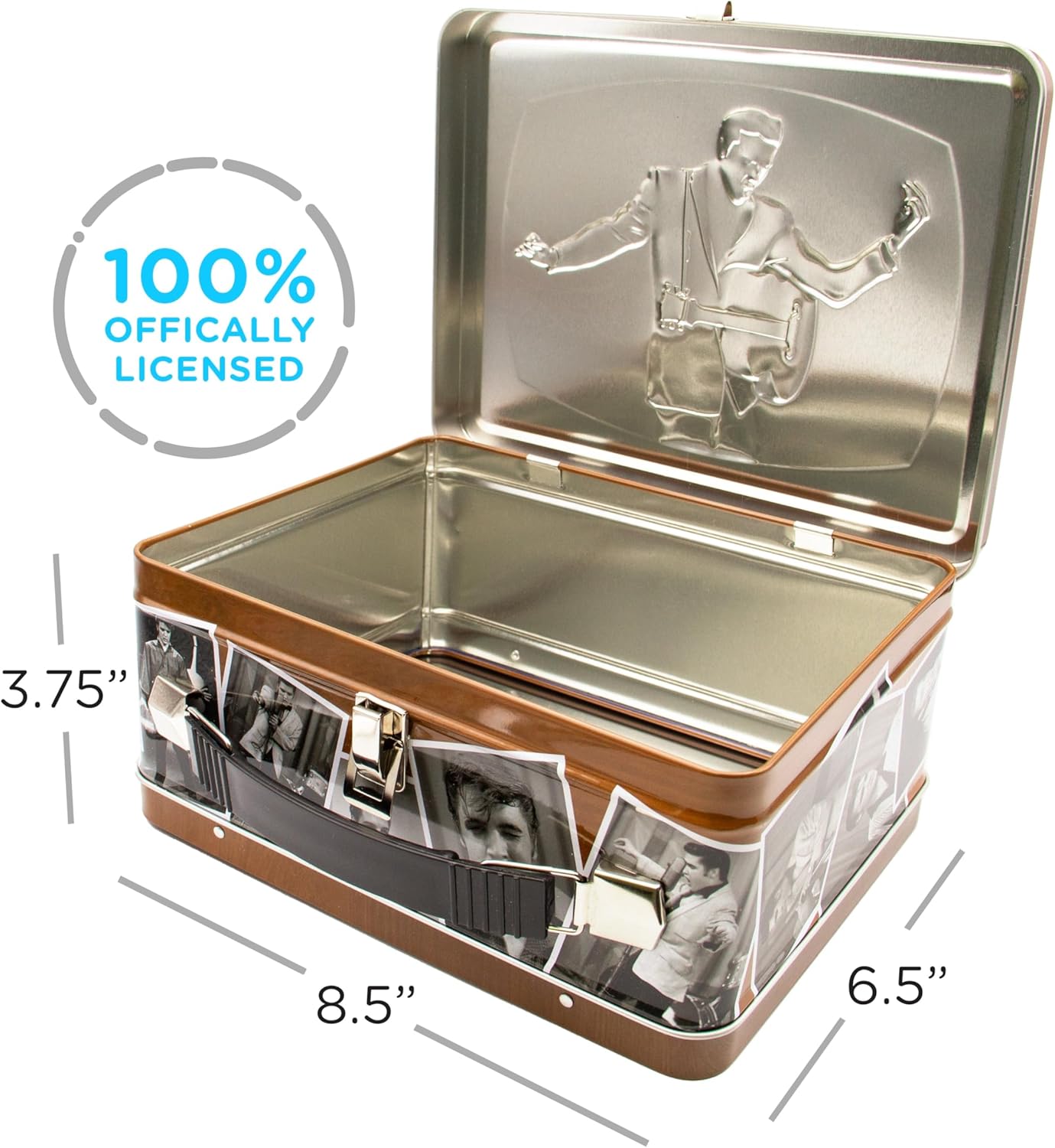 Aquarius Elvis TV Fun Box - Sturdy Tin Storage Box with Plastic Handle & Embossed Front Cover - Officially Licensed Elvis Merchandise & Collectible Gift