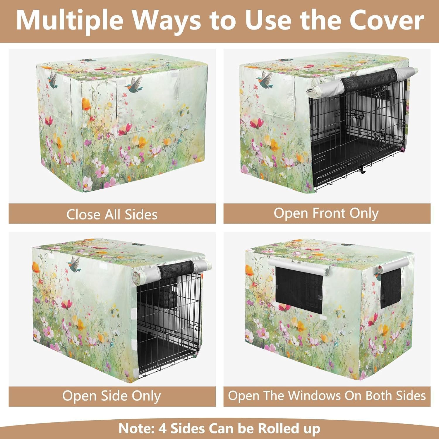 Colorful Wildflowers Cute Bird Pet Cage Cover with Mesh Windows, Breathable Crate Covers, Large