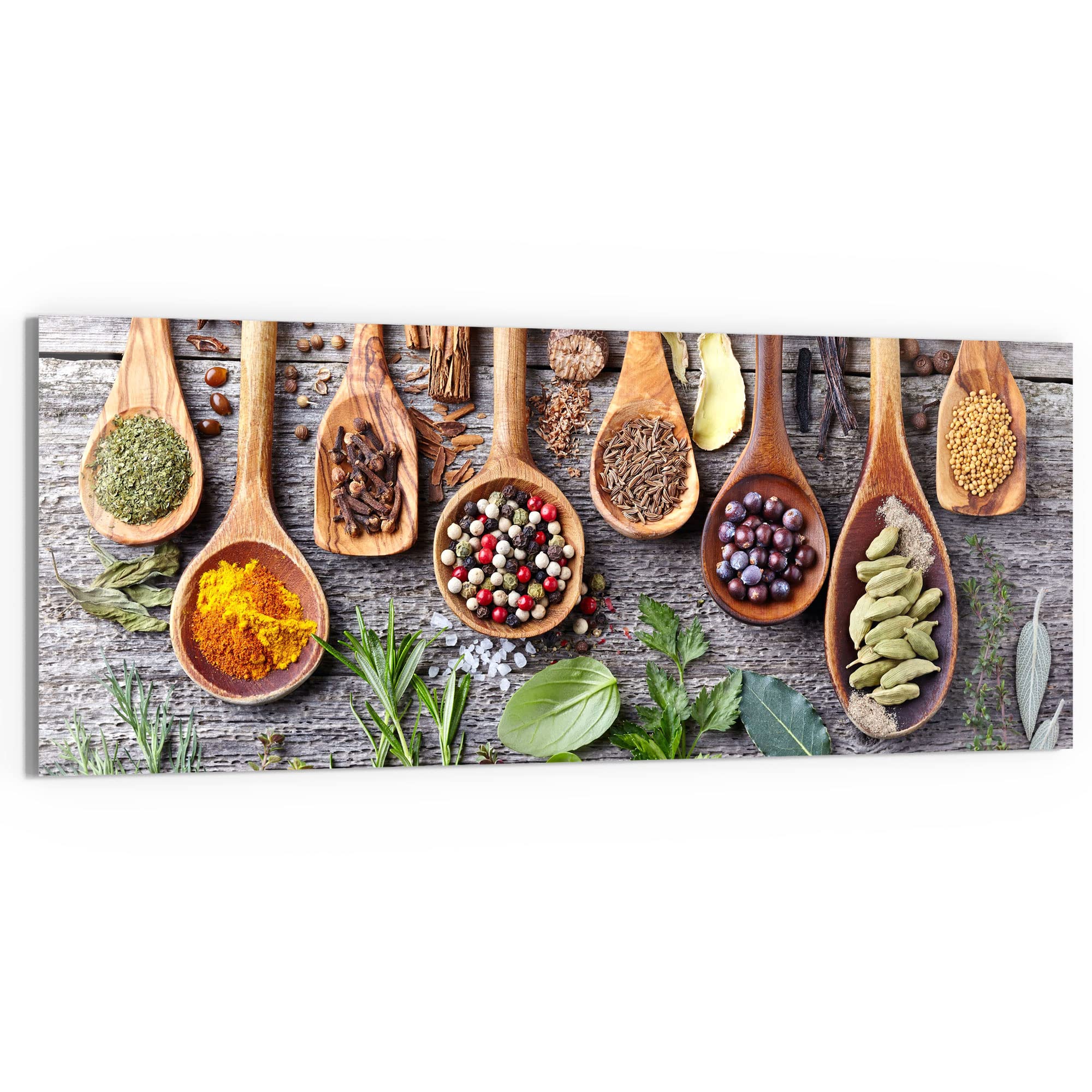 DEQORI Obraz na szkle z prawdziwego szkła | motyw zdobione łyżki kuchenne | poziomo jednoczęściowa 125 x 50 cm | piękna dekoracja | obraz ścienny do salonu, sypialni, korytarza i kuchni | nowoczesna dekoracja ścienna