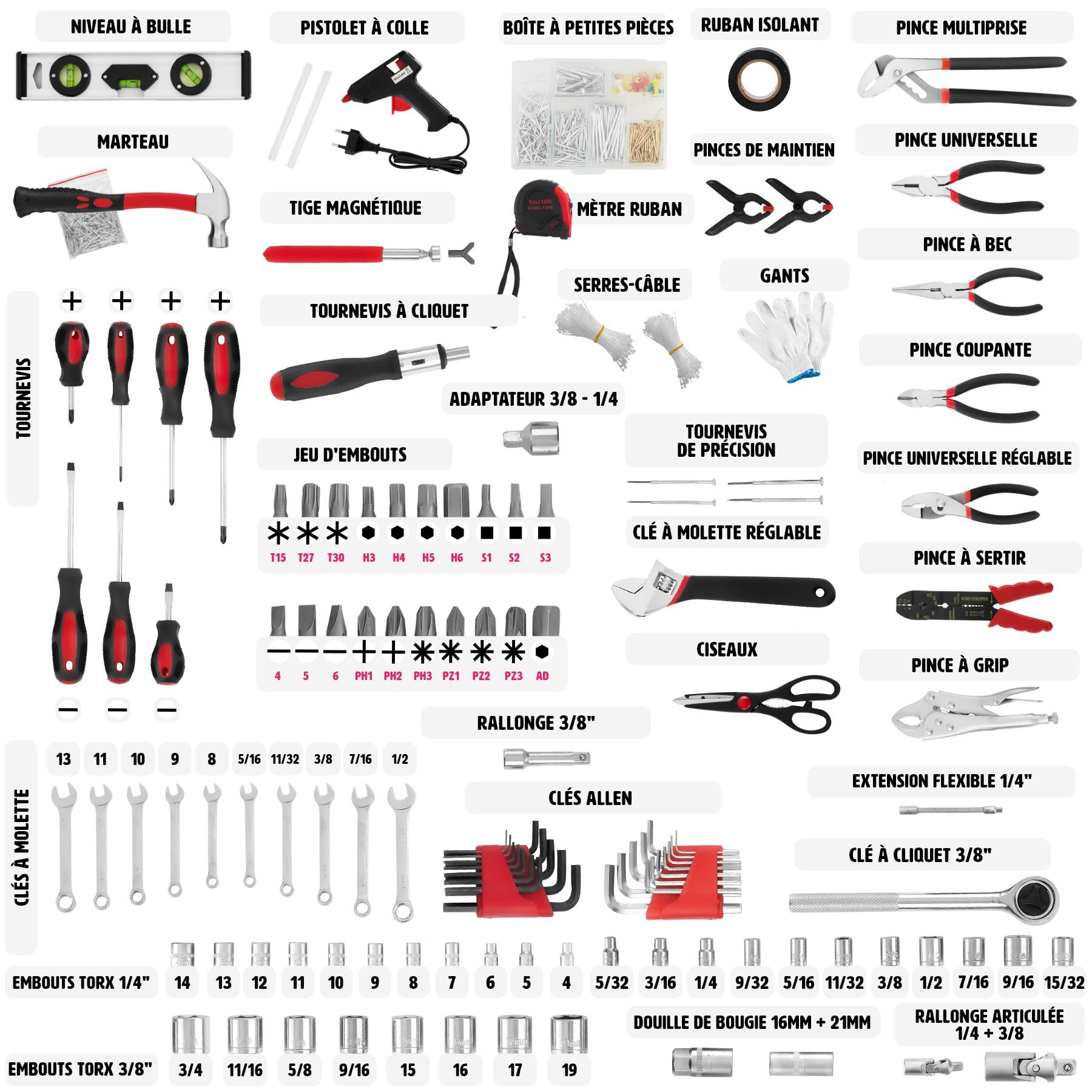 tectake® Caisse à outils sur roulettes Boîte à outils en Aluminium 799 Pièces 3 Compartiments, Rangement atelier Outillage à main Bricolage Embout visseuse Kit tournevis Rangement visserie