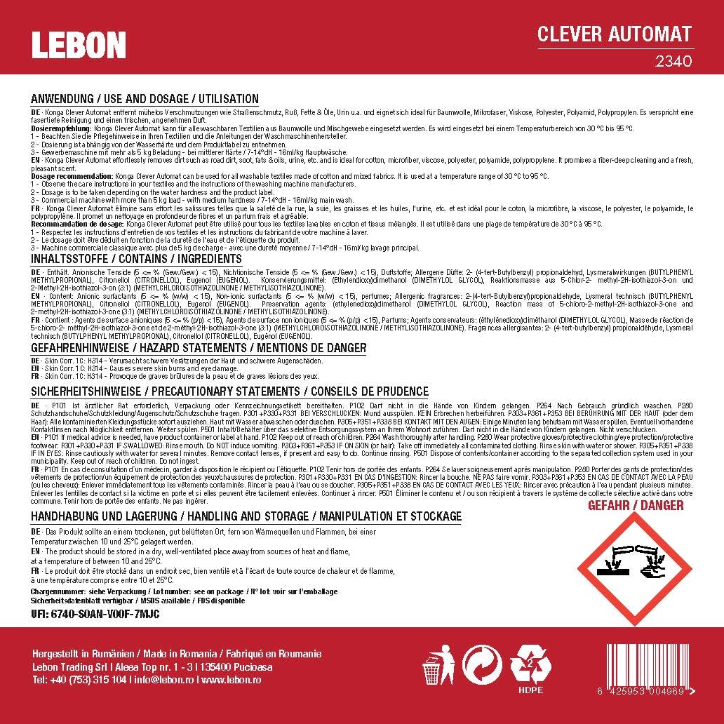 Konga Clever Automat - Detersivo a pH neutro, concentrato liquido per lavatrici automatiche, 20 litri, fragranza White Oud