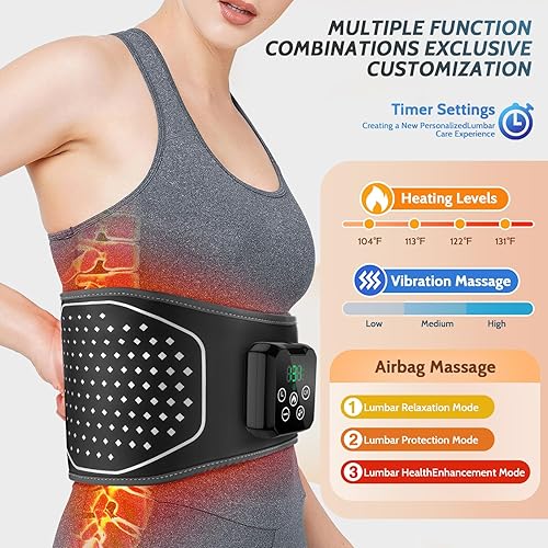 Miniatura 3 de Masajeador inalámbrico de espalda baja, almohadilla térmica para aliviar el dolor, masajeador de cinturón lumbar inflable con 3 vibraciones y 4