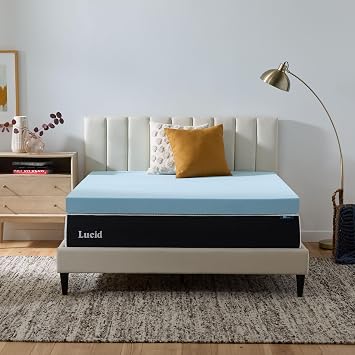Lucid 4 Inch Memory Foam Mattress Topper, King Size Cooling Gel Bed Topper Preassure-Relieving Ultra Plush Feel Ventilated Breathable Design CertiPur Certified - Dorm Room Essentials