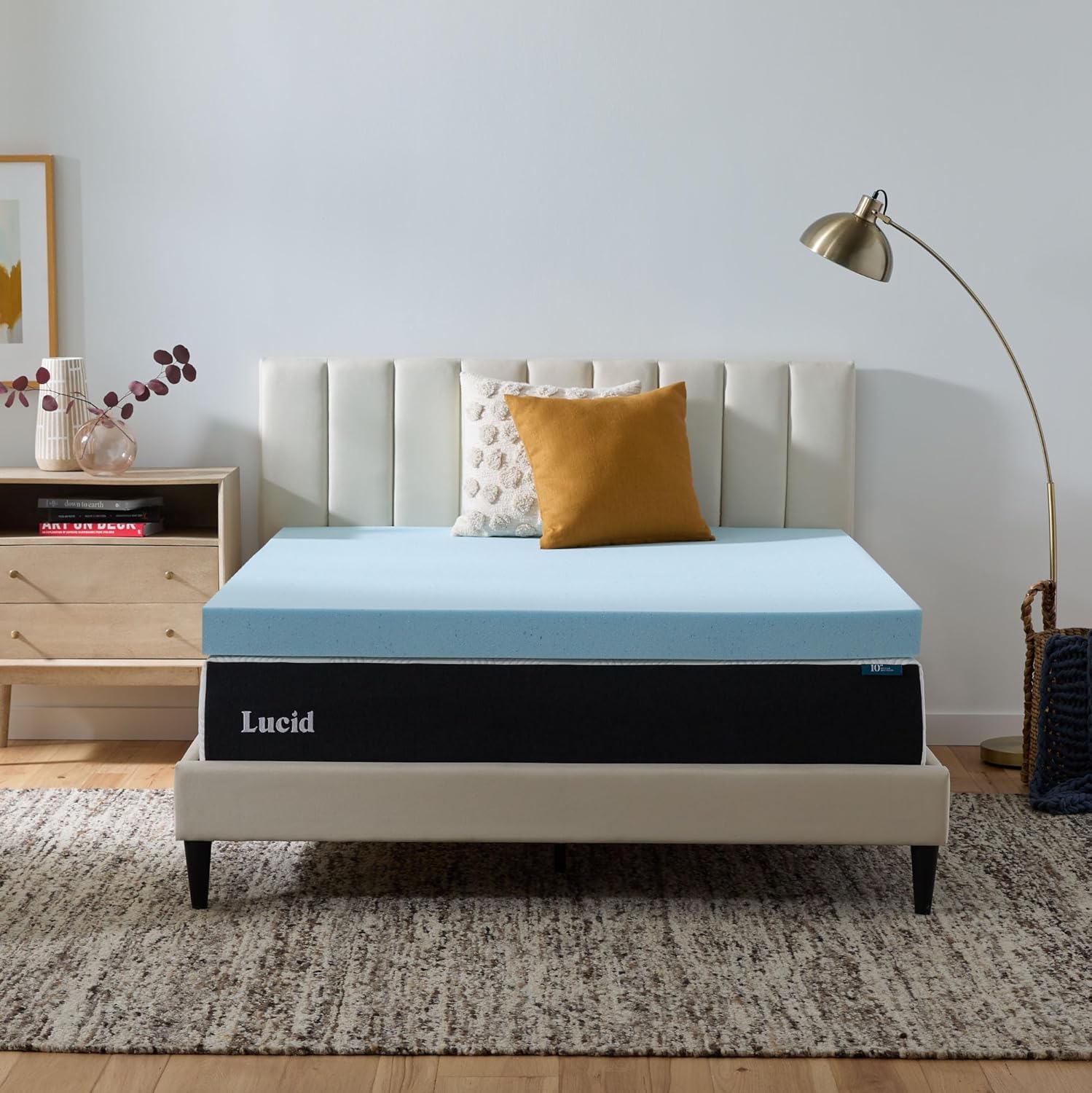 Lucid 4 Inch Memory Foam Mattress Topper King Size Cooling Gel Bed Topper Preassure-Relieving Ultra Plush Feel Ventilated