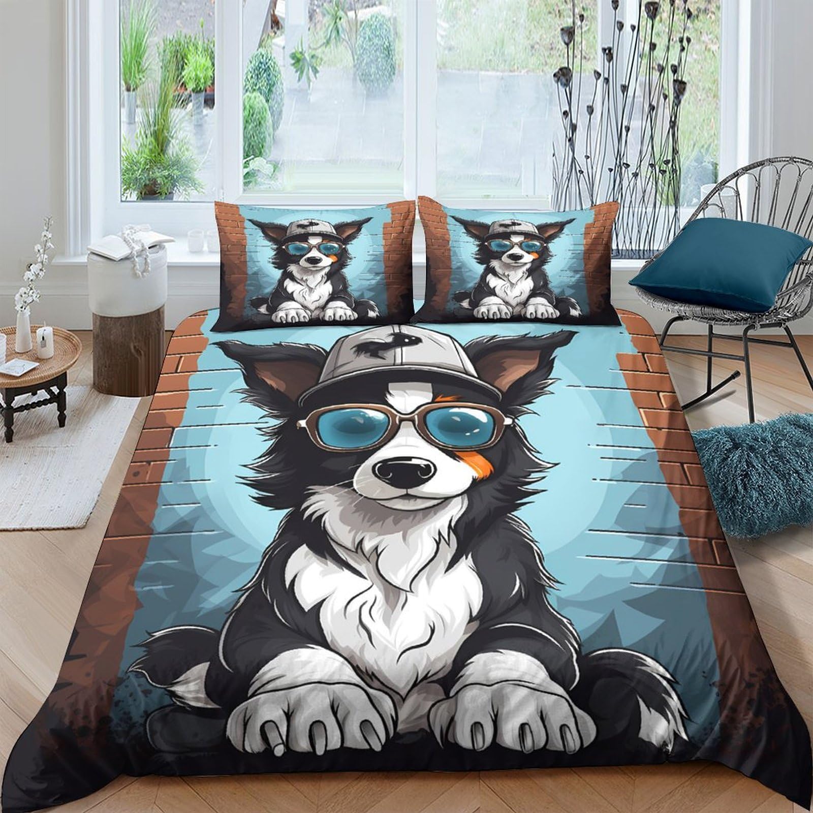 Ctjqhvkz Style-1 3D Printed Cool Dog Sunglasses Fitted Sheet Microfiber Soft Cartoon Mattress Cover For Bedroom Guestroom Dorm Decor Single（135X200cm）