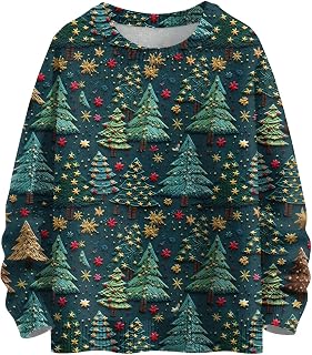 Christmas Sweaters for Women Xmas Tree Print Funny Winter Pullover Long Sleeve Crewneck Santa Snowman Knit Jumper
