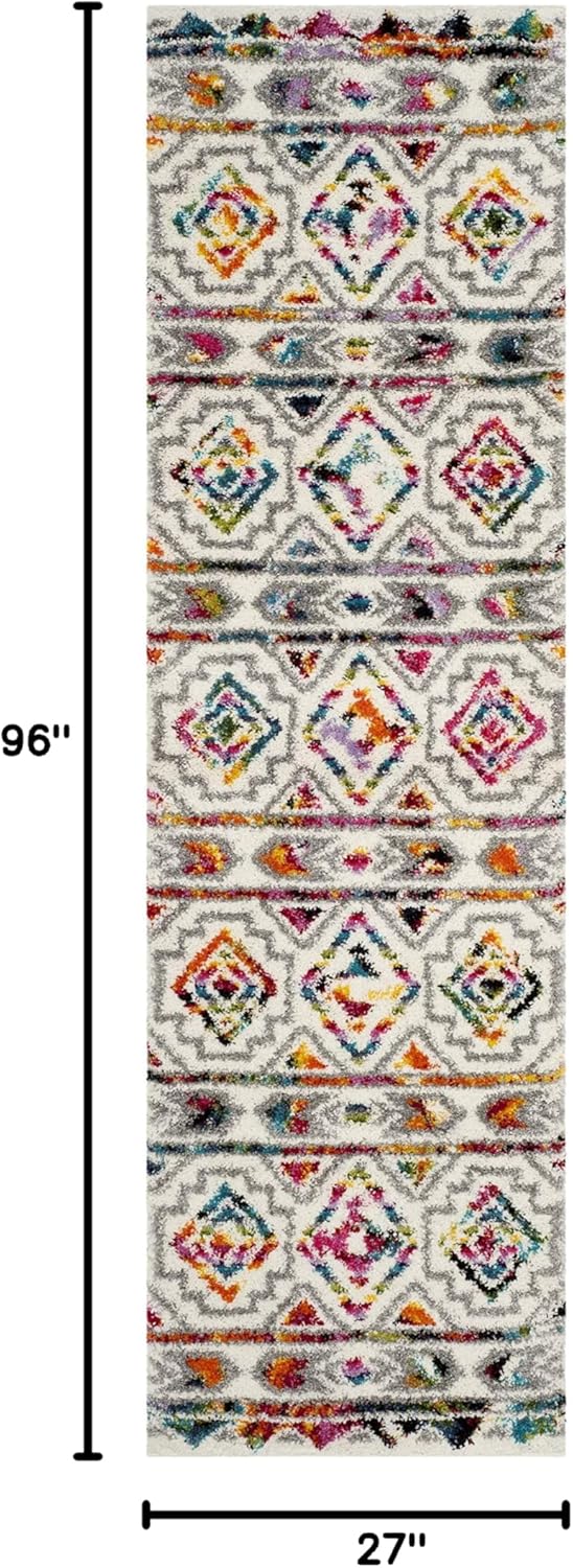 SAFAVIEH Fiesta Shag Collection Runner Rug - 2'3" x 8', Cream & Multi, Moroccan Boho Design, Non-Shedding & Easy Care, 0.5-inch Thick Ideal for High Traffic Areas in Living Room, Bedroom (FSG365A)