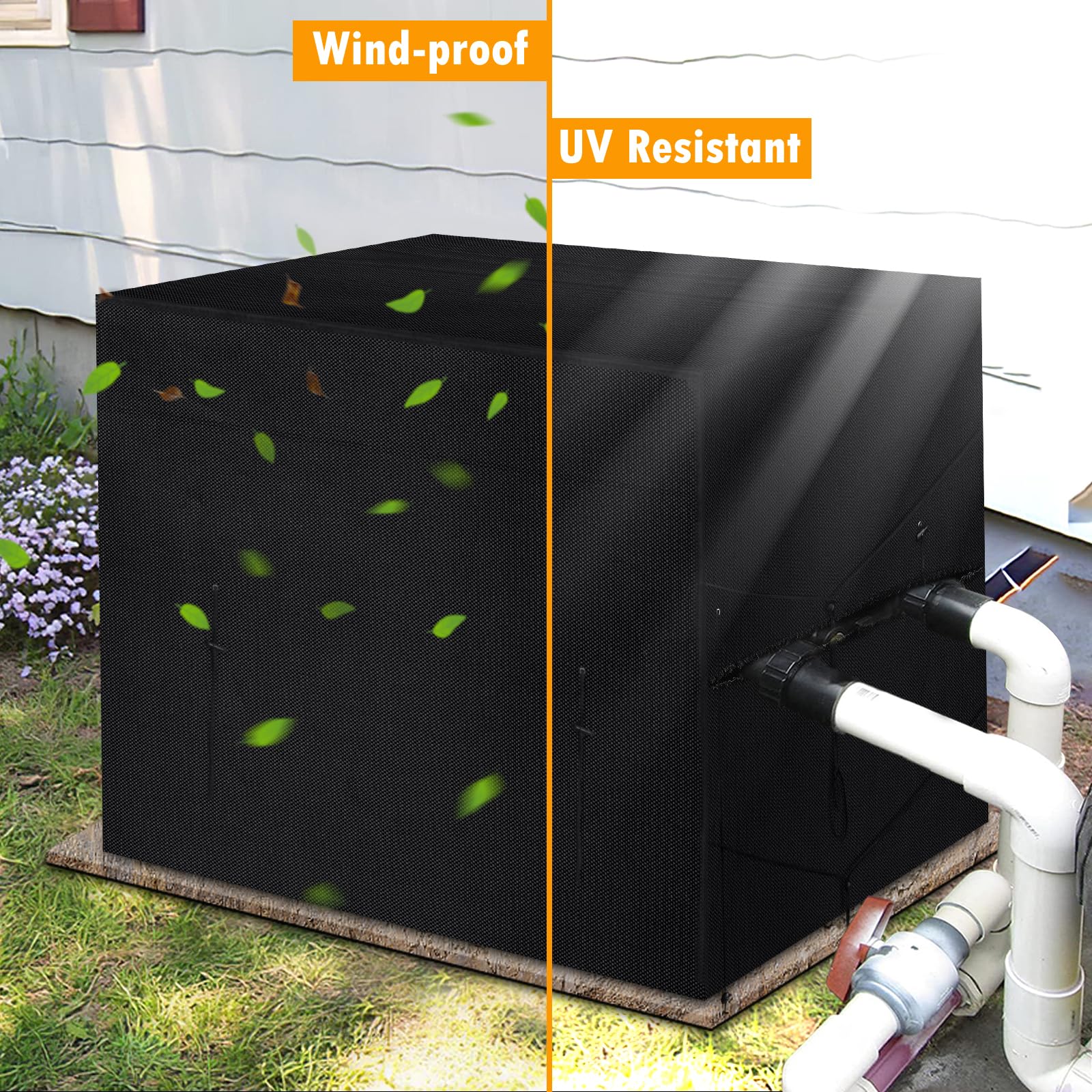 XIHIRCD Poolheizung Abdeckung - Wasserdichte Schutzhülle Aus Oxford-Stoff Für Wärmepumpen & Außengeräte (101x86x78cm, Schwarz)