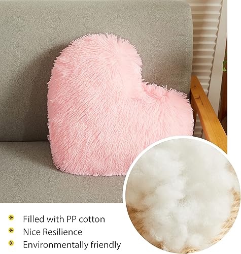 Miniatura 10 de LIFEREVO Almohada de corazón de piel sintética, almohada de felpa con forma de corazón, día de San Valentín, 15 x 17 pulgadas, bonita almohada