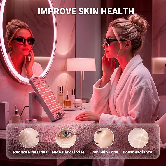 red Light Therapy Panel 630nm 660nm 850nm Combined Wavelengths | Portable Red Light Therapy Panel for Face & Body, 9 Timers, 9 Powers, Adjustable Angle white
