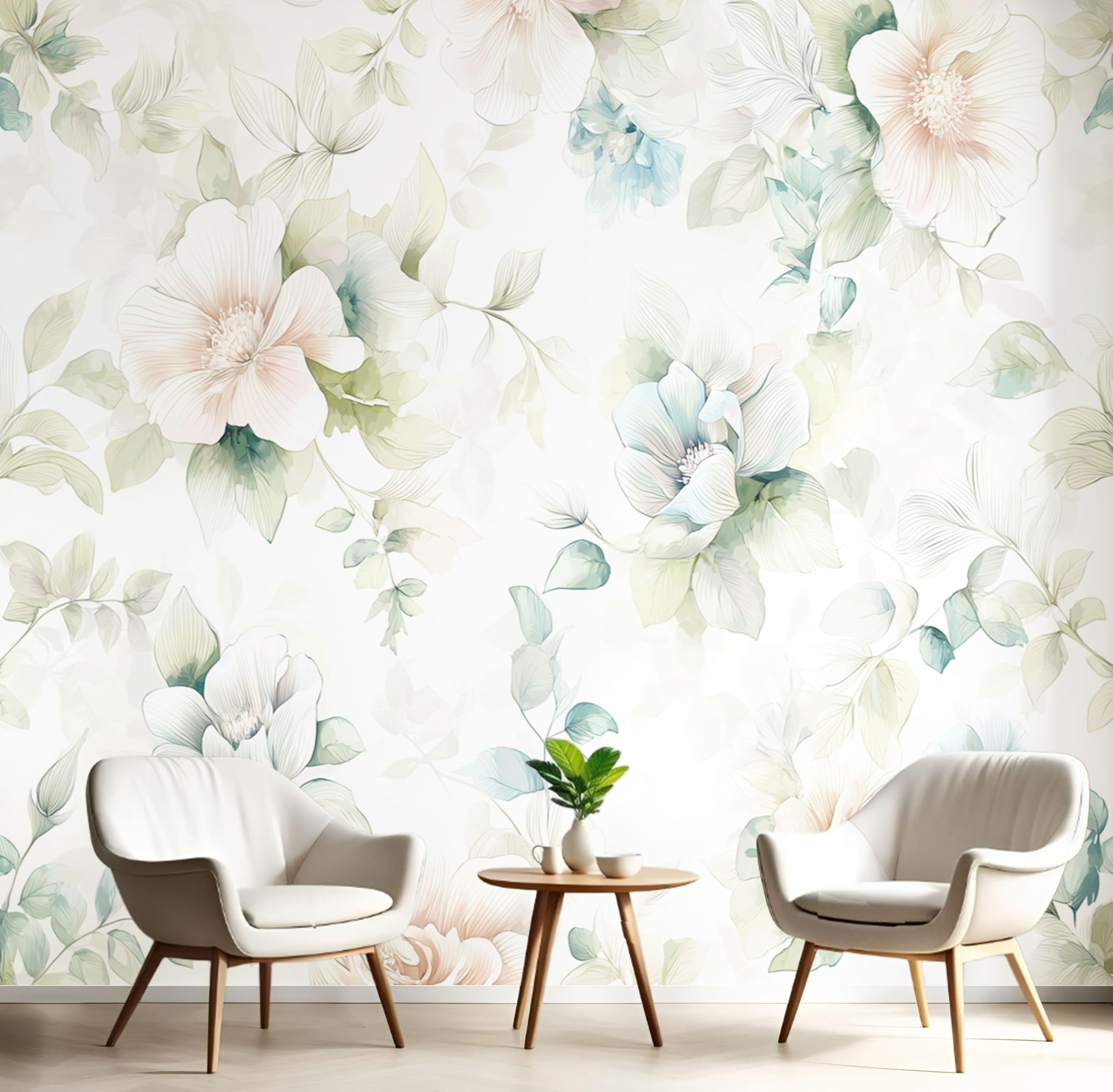 Papier peint panoramique fleurs champêtres pour un salon nature