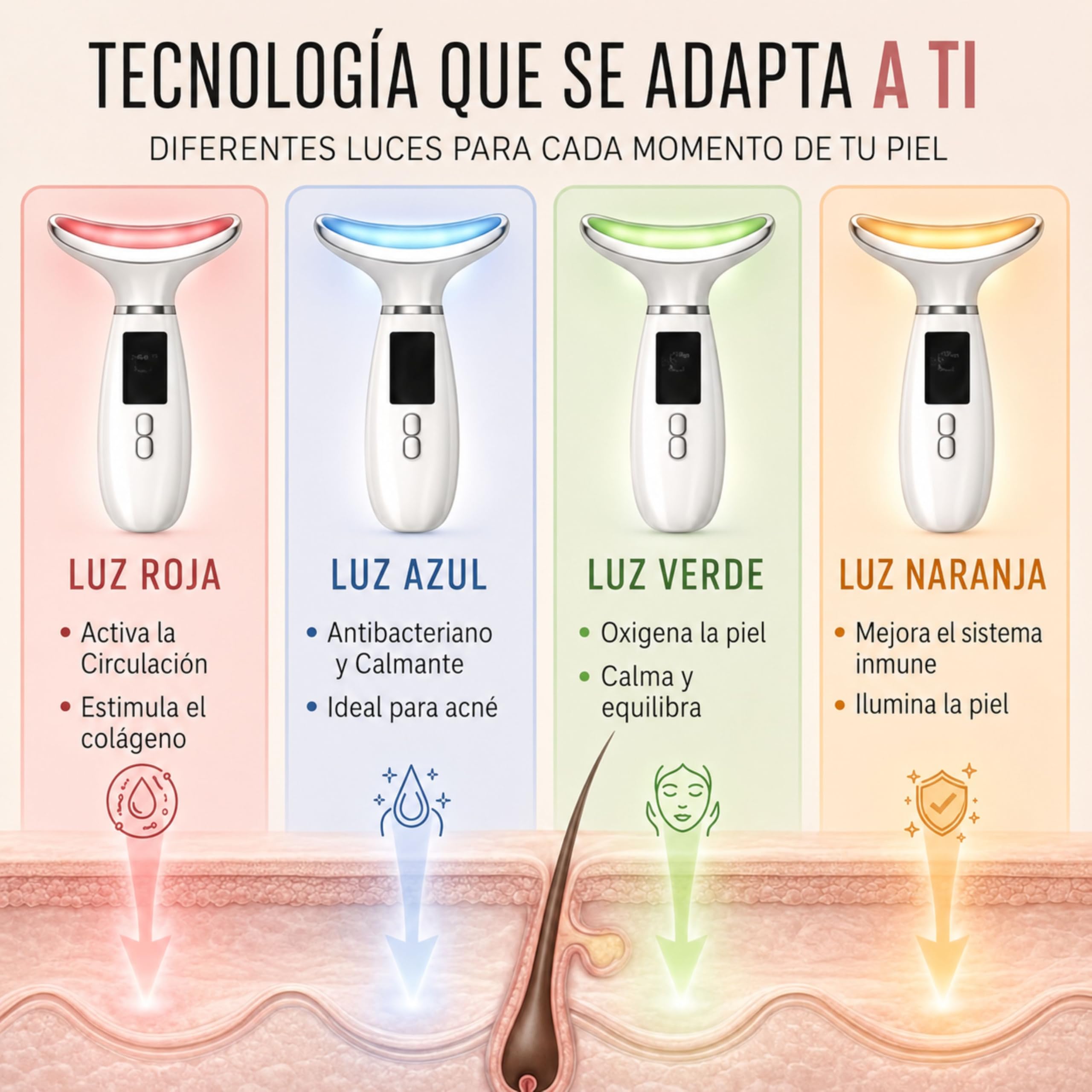 6-in-1-Massagegerät für Gesicht und Hals, straffend und Anti-Falten, Reduktion des Doppelkinns, Elektrostimulator mit LED-Licht, beleuchtet und stellt die Haut wieder her, mit Kalteffekt.