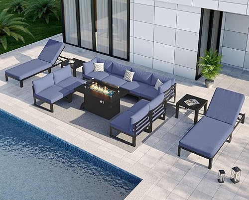 Miniatura 391 de NICESOUL 7 Piece White Powder-Coated Aluminum Patio Furniture with Fire Pit Table, 29 Inch Extra Wide Outdoor Sectional Sofa for 6, High-End Heavy