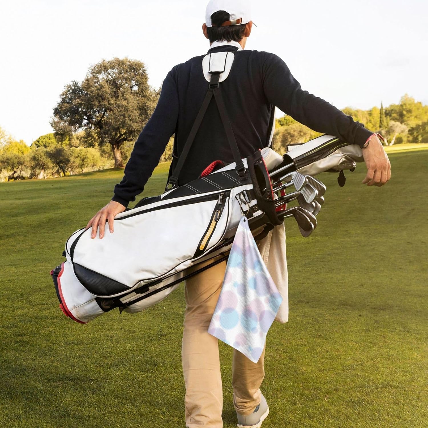 Pastel-Pale-Color-Bubble-Tender-Elegant-Style-Geometry-Seamles Microfiber Golf Towel with Carabiner Clip, 16x24 Inch Absorbent Waffle Weave Towel for Golf Bags