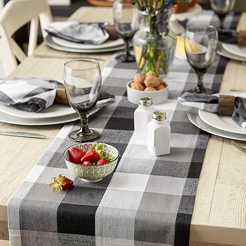 Miniatura 4 de DII Tri-Color Check Collection - Camino de mesa, 100% algodón, 14 x 108 pulgadas, color negro