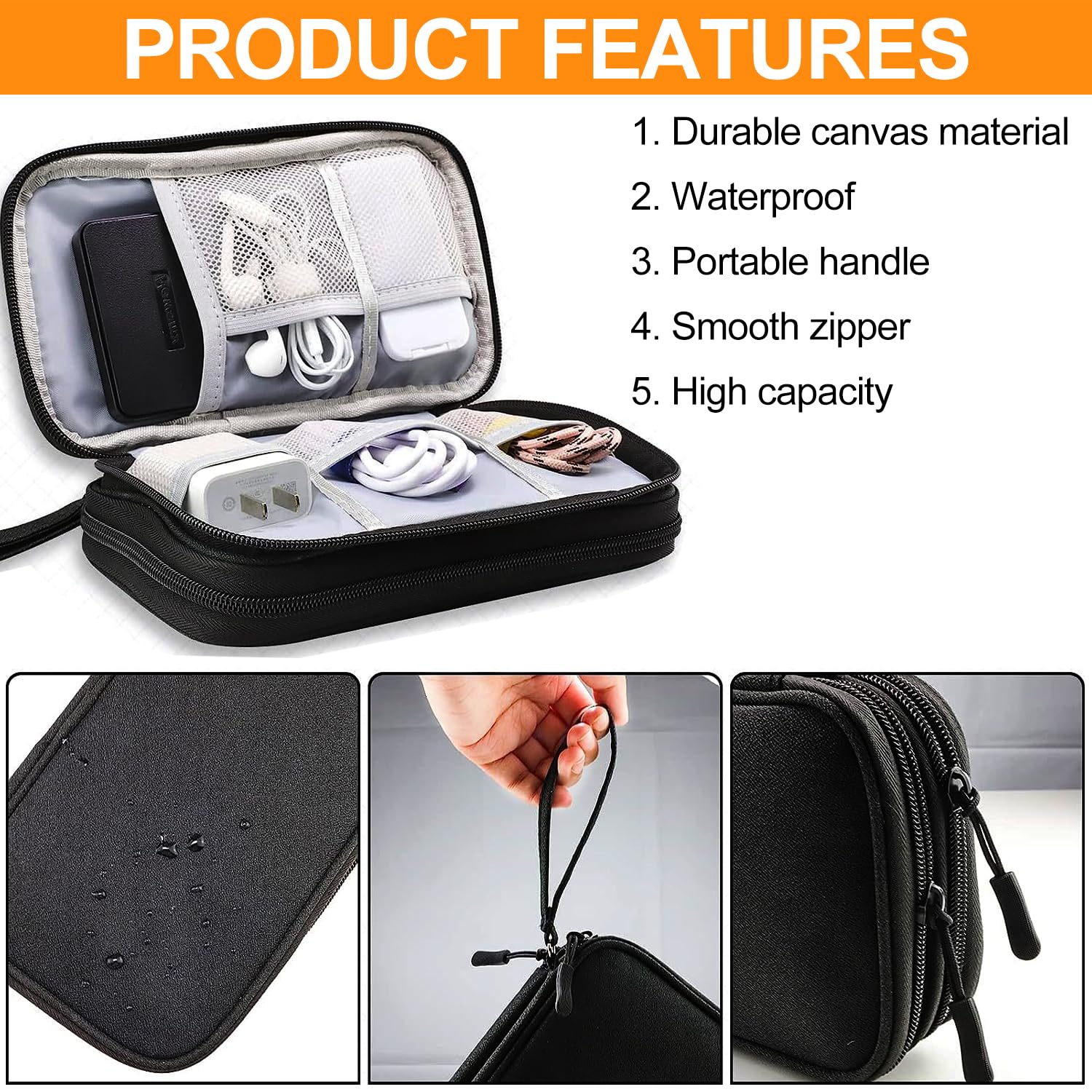 ORIENT FAMULAY Organizzatore Da Viaggio Per Cavi E Tablet – Impermeabile, Antiurto, Nero