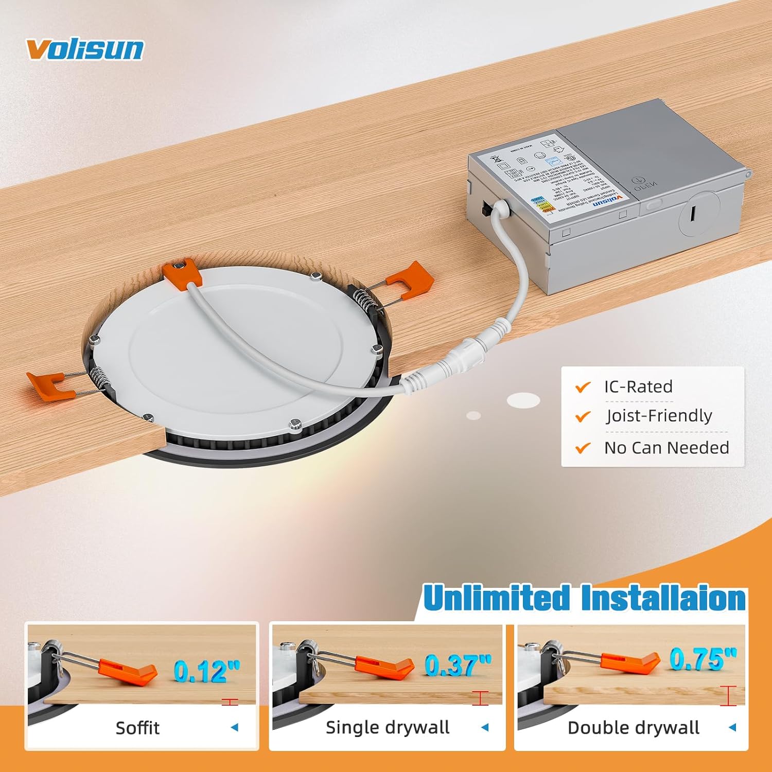 VOLISUN 24 Pack 4 inch Recessed Lighting, 5CCT LED Black Recessed Light, 2700K-5000K Selectable, Can-Killer, Dimmable Canless Wafer Downlight, LED Ceiling Light ETL Certificated