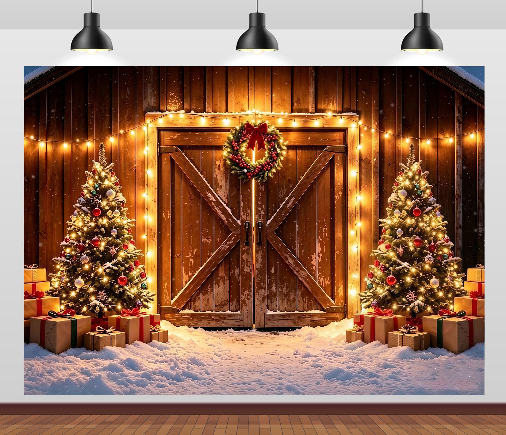 8x8FT Pared Madera Rústica Árbol Navidad Fondo Fotográfico