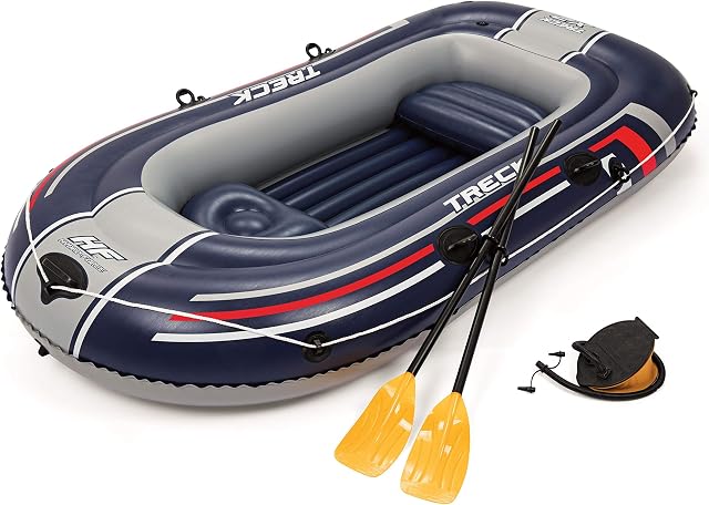 Hydro-Force Inflatable Boat Set - 3 - Person Raft Dinghy with Oars and Pump - Yellow, 2.55m x 1.27m x 41cm