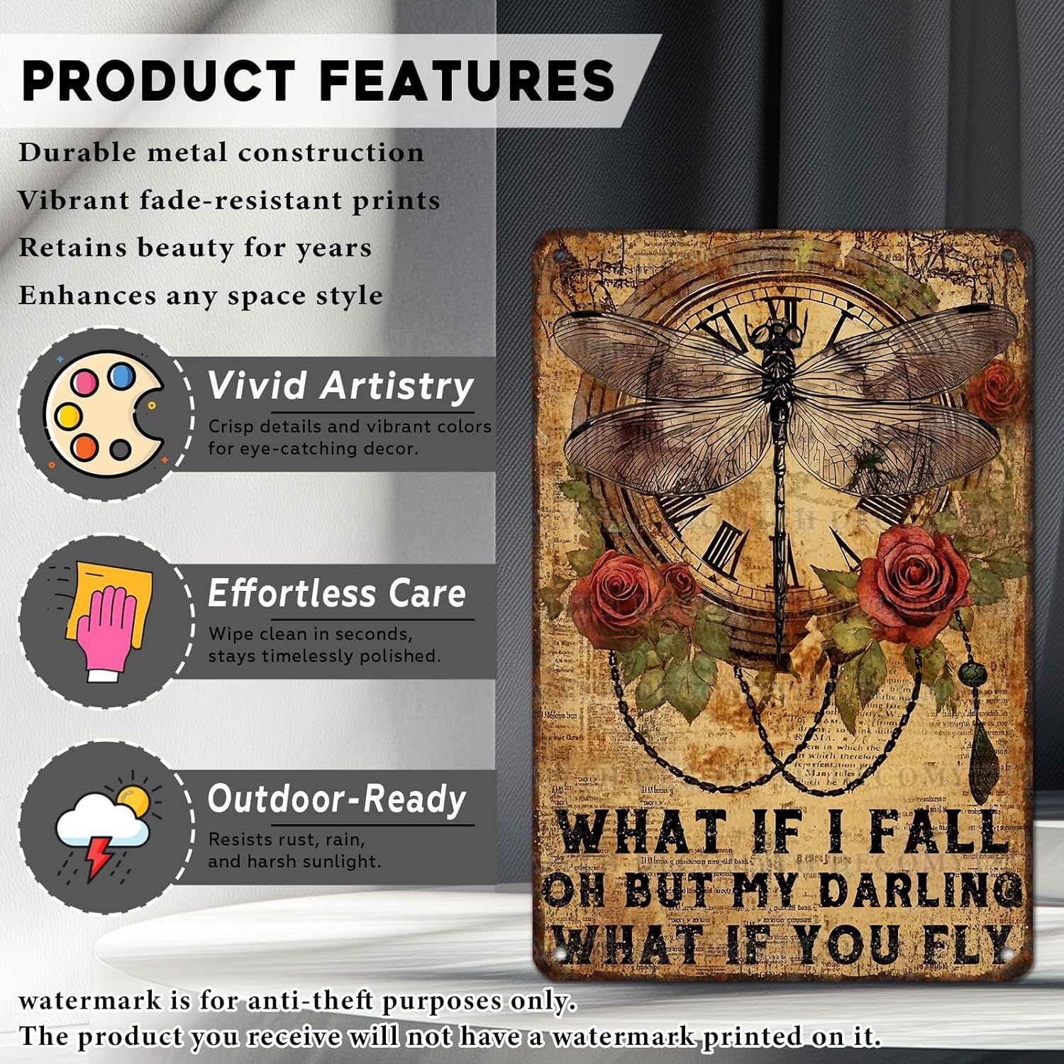 Dragonfly Decor Hippie Decor Vintage What If You Fly Tin Art Retro Wall Decor for Home Bedroom Living Room 12 * 8inch - Image 2